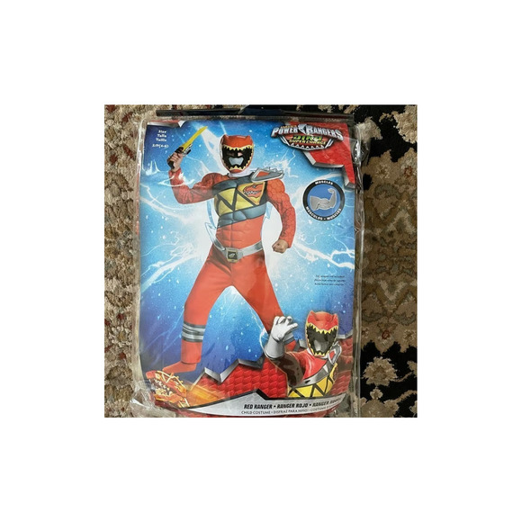 BOYS RED POWER RANGERS DINO CHARGE DELUXE MUSCLE COSTUME SIZE 4-6 NEW - Picture 1 of 4